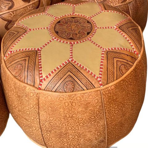 EMBROIDERED LEATHER POUF